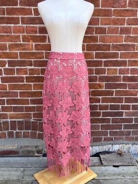 Alice + Olivia Women's Pink Floral Lace Midi Skirt